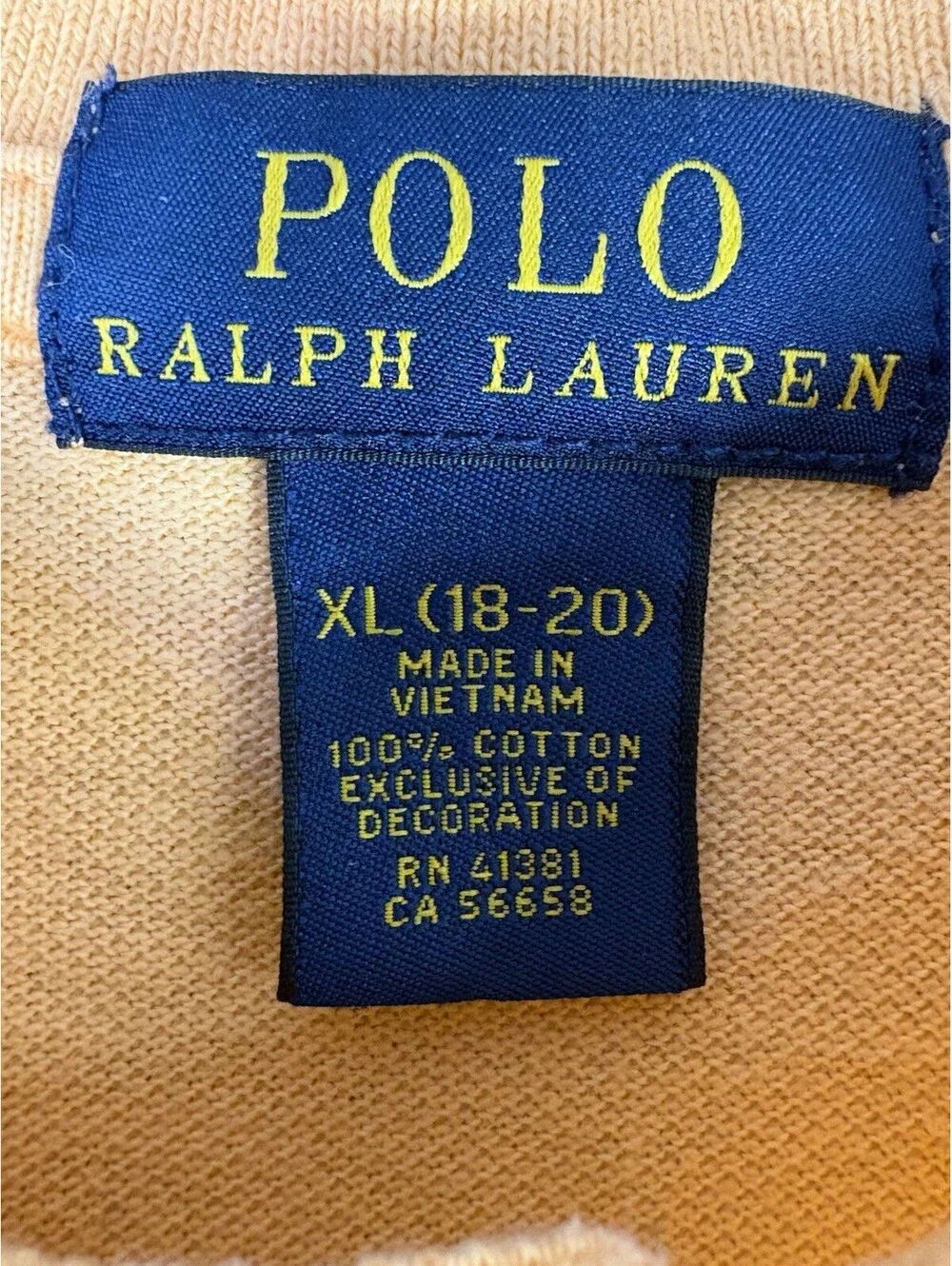 Polo Ralph Lauren Boys XL 18-20 Apricot Color Piqué Cotton Polo Shirt Pony